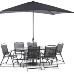 Kompletny Zestaw Ogrodowy Risari, Stół 160cm plus 6 krzeseł, parasol Składany
